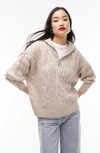 Topshop Cable Knit Half Zip Sweater In Neutral