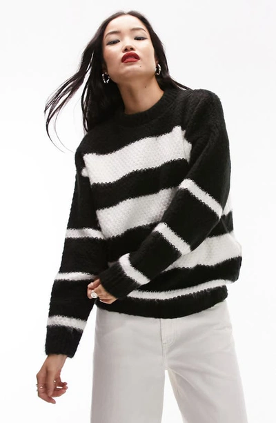 Topshop Textured Stitch Stripe Sweater In Multi