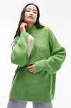 Topshop Oversize Mock Neck Sweater In Green