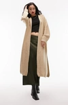 Topshop Open Front Maxi Cardigan In Camel