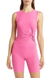 Beyond Yoga Front Twist Muscle Tank In Deep Pink Heather