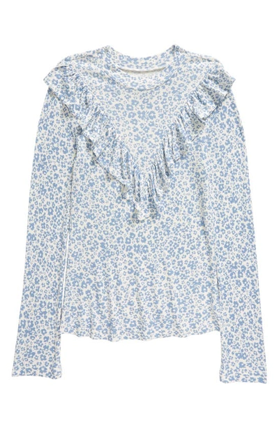 Nordstrom Kids' Long Sleeve Ruffle Top In Blue Vault Dense Floral