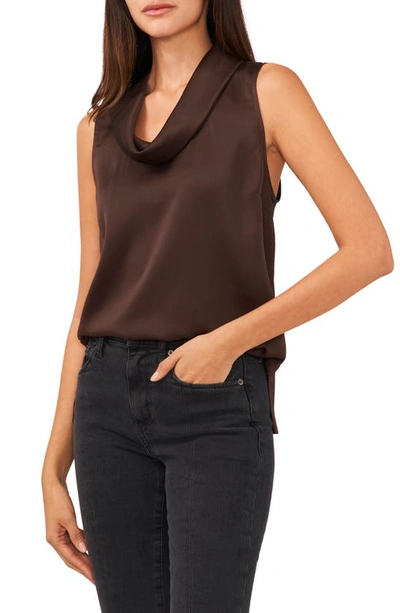 Vince Camuto Hammered Satin Sleeveless Cowl Neck Top In Brown