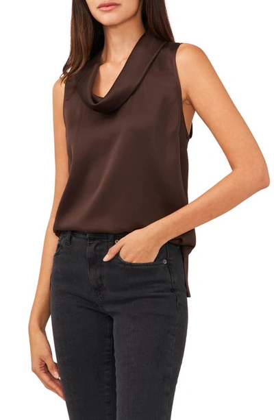 Vince Camuto Hammered Satin Sleeveless Cowl Neck Top In Rich Chocolate