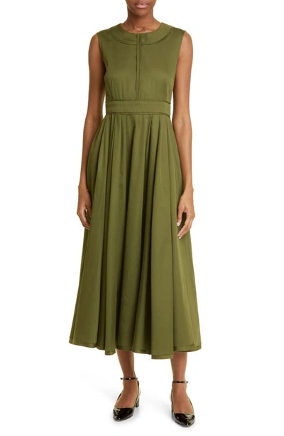 Max Mara Alice Pleated A-line Cotton Dress In Khaki ModeSens