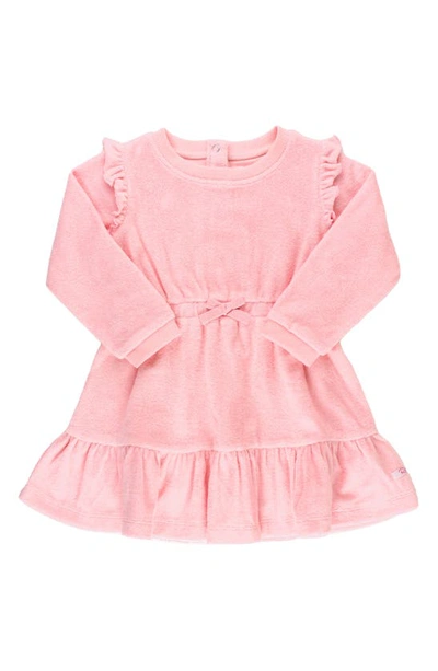 Rufflebutts Babies' Terry Long Sleeve Dress In Pink
