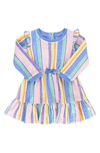 Rufflebutts Babies' Rainbow Lane Stripe Long Sleeve Terry Dress In Multi-color