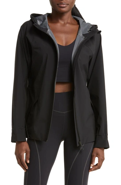 Zella Commute Hooded Waterproof Rain Jacket In Black