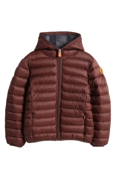 Save The Duck Kids' Donny Hooded Nylon Puffer Jacket In Burgundy Black