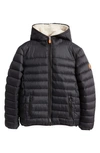 Save The Duck Kids' Lemy Faux Fur Lined Hooded Quilted Jacket In Black