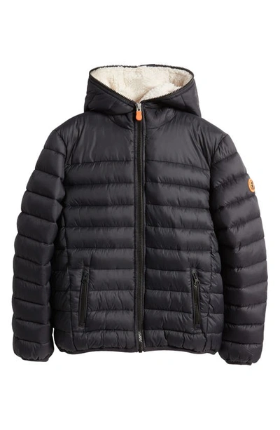 Save The Duck Kids' Lemy Faux Fur Lined Hooded Quilted Jacket In Black