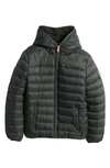 Save The Duck Kids' Lemy Faux Fur Lined Hooded Quilted Jacket In Green Black