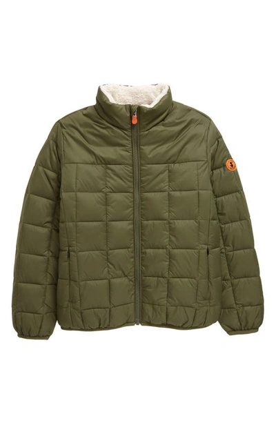Save The Duck Kids' Tommy Lauren Faux Fur Lined Quilted Jacket In Laurel Green