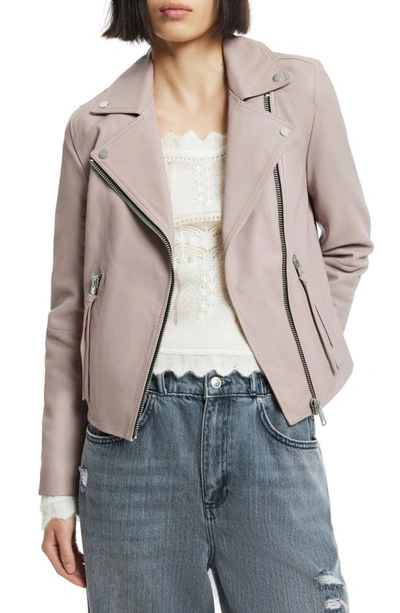 Allsaints Dalby Leather Biker Jacket In Moonlight Pink