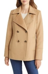 Sam Edelman Double Breasted Wool Blend Peacoat In Camel