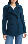 Sam Edelman Double Breasted Wool Blend Peacoat In Teal