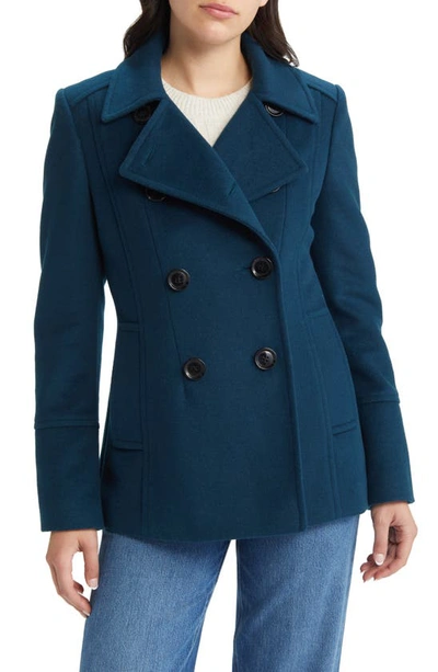 Sam Edelman Double Breasted Wool Blend Peacoat In Teal