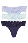 Skarlett Blue 3-pack Goddess Lace Thongs In Bry/ Sky/ Md