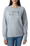 Zadig & Voltaire Love Embellished Cotton Sweatshirt In Gris