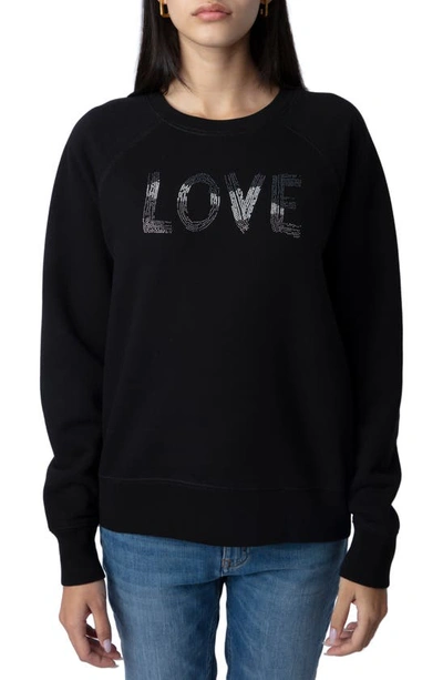 Zadig & Voltaire Love Embellished Cotton Sweatshirt In Noir