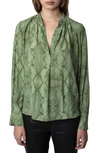 Zadig & Voltaire Tink Python Print Popover Shirt In Kaki