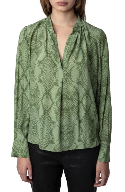 Zadig & Voltaire Tink Python Print Popover Shirt In Kaki