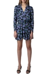 Zadig & Voltaire Reveal Roses Long Sleeve Drop Waist Dress In Lavender