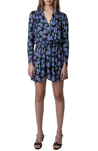 Zadig & Voltaire Reveal Roses Long Sleeve Drop Waist Dress In Lavender