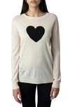 Zadig & Voltaire Gaby Intarsia Heart Wool Crewneck Sweater In Ecru
