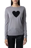 Zadig & Voltaire Gaby Intarsia Heart Wool Crewneck Sweater In Gris Chine