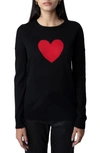 Zadig & Voltaire Gaby Intarsia Heart Wool Crewneck Sweater In Noir