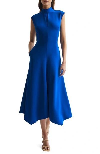 Reiss Livvy Mock Neck Open Back Fit & Flare Dress In Blue