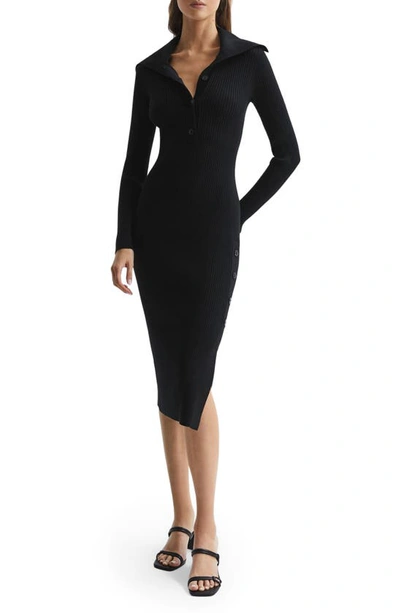 Reiss Maddison Long Sleeve Rib Sweater Dress In Black