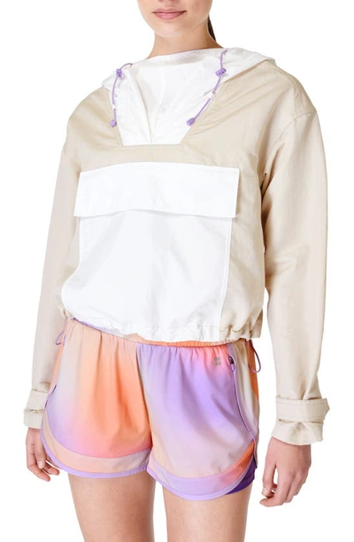 Sweaty Betty Nomad Colorblock Hooded Pullover Jacket In Pebble Beige