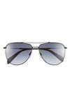 Rag & Bone 59mm Aviator Sunglasses In Black Palladium/ Grey Shaded