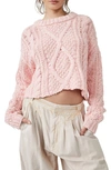 Free People Cutting Edge Cotton Cable Sweater In Flamingo Flamenco