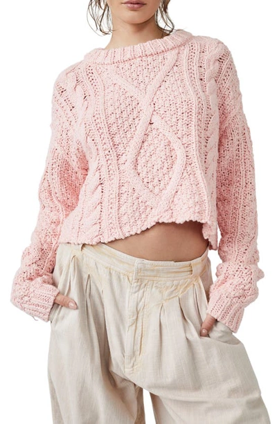 Free People Cutting Edge Cotton Cable Sweater In Flamingo Flamenco