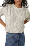 Free People Cutting Edge Cotton Cable Sweater In Silver Feather