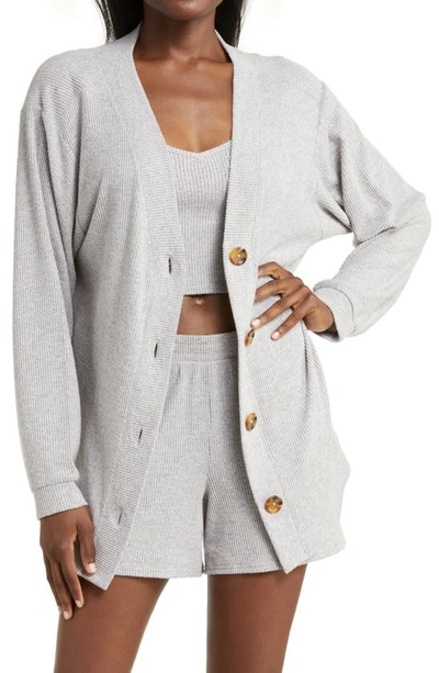 Open Edit 3-piece Cozy Rib Pajamas In Grey Pearl Marl