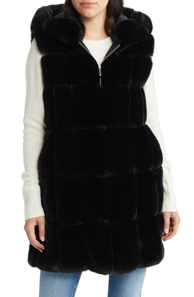 Bcbgmaxazria Hooded Faux Fur Vest In Black