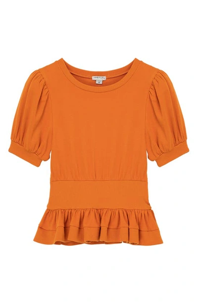 Habitual Kids' Puff Sleeve Cotton Jersey Top In Rust