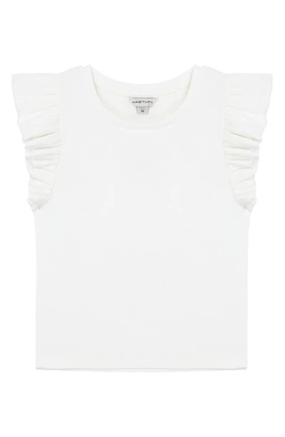 Habitual Kids' Rib Ruffle Shoulder Cotton Top In Off-white