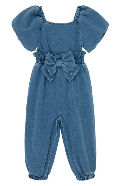 Habitual Babies' Puff Sleeve Indigo Knit Jumpsuit In Med Stone