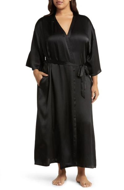 Nordstrom Washable Silk Longline Robe In Black