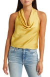 Open Edit Cowl Neck Satin Tank In Olive Sauterne