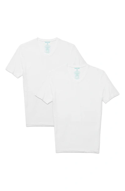 Tommy John 2-pack Second Skin Stay Tucked High V-neck Undershirt In White / White