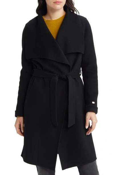 Soia & Kyo Belted Wool Blend Wrap Coat In Black