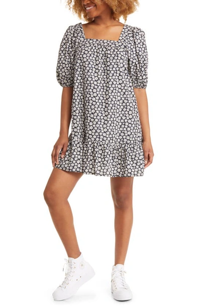 Billabong Flirty Mood Floral Puff Sleeve Cotton Dress In Black | ModeSens