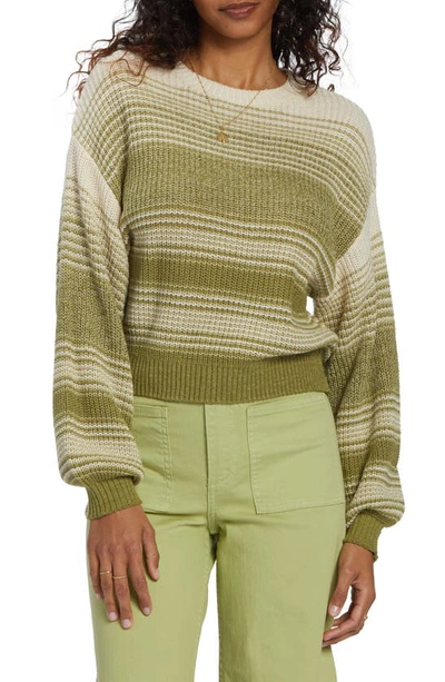 Billabong Mountain Top Stripe Cotton Blend Sweater In Avocado