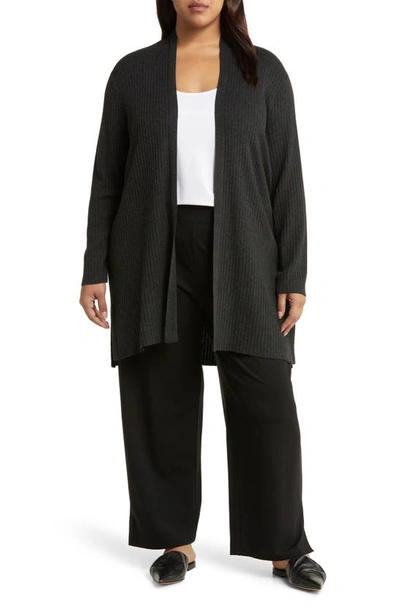 Eileen Fisher Rib Longline Cardigan In Charcoal